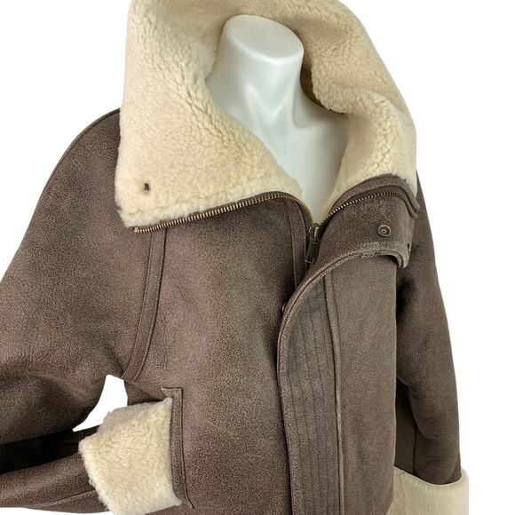 ENTIRE STUDIO LAMB LEATHER SHEARLING CORRETTO BOMBER JACKET BROWN SMALL NWT - Picture 8 of 15